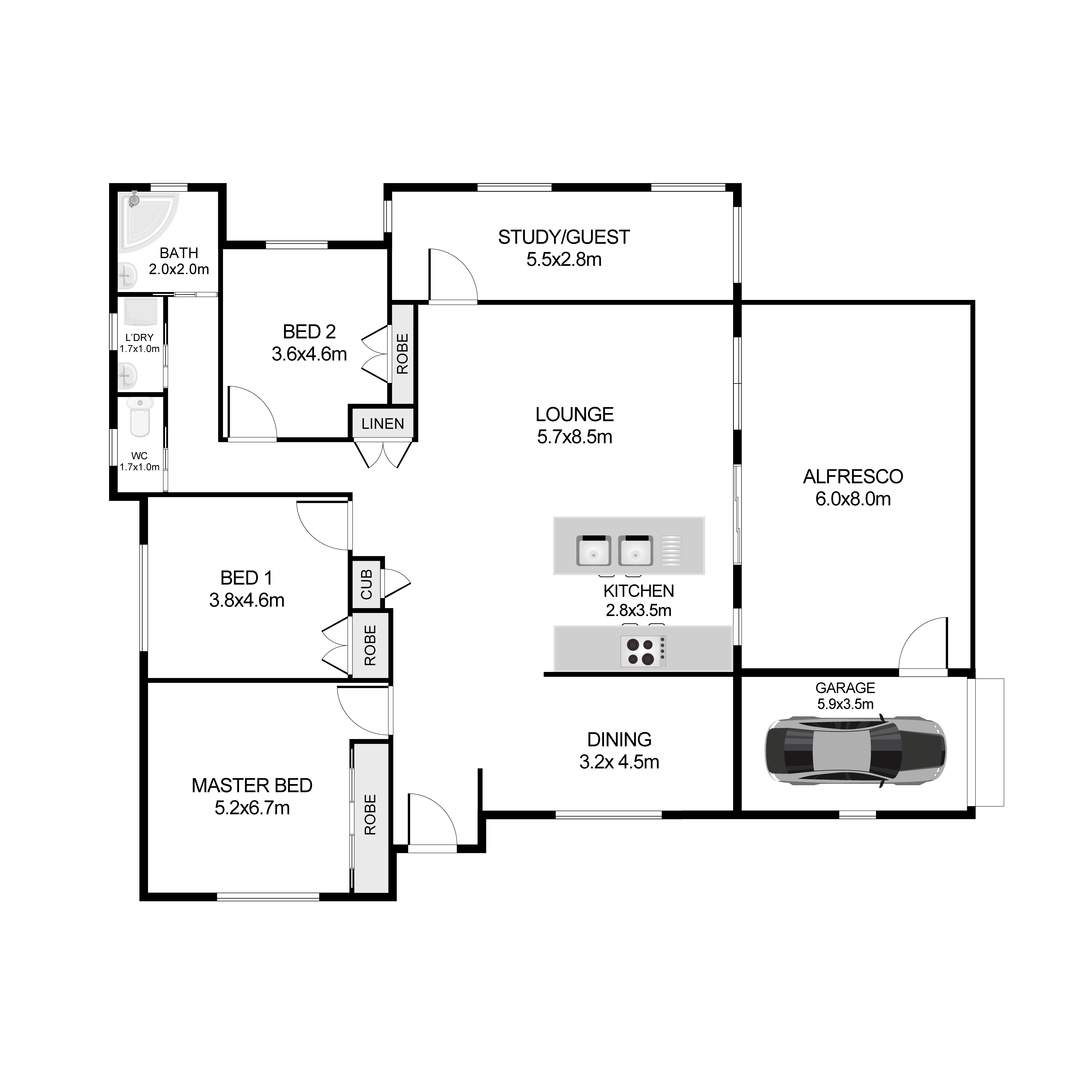2D Basic Black & White Floor Plan