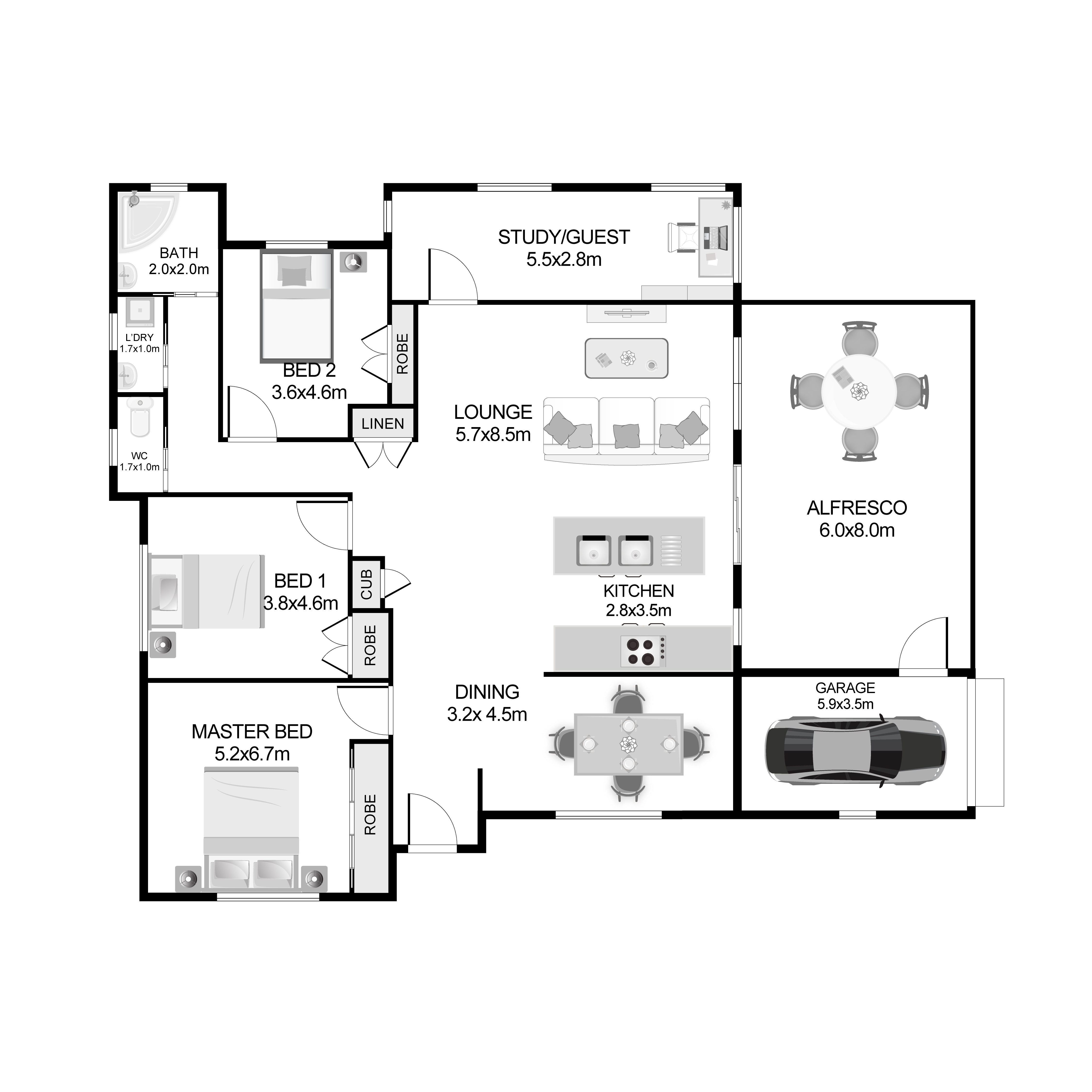 2D Basic Black & White Floor Plan 1