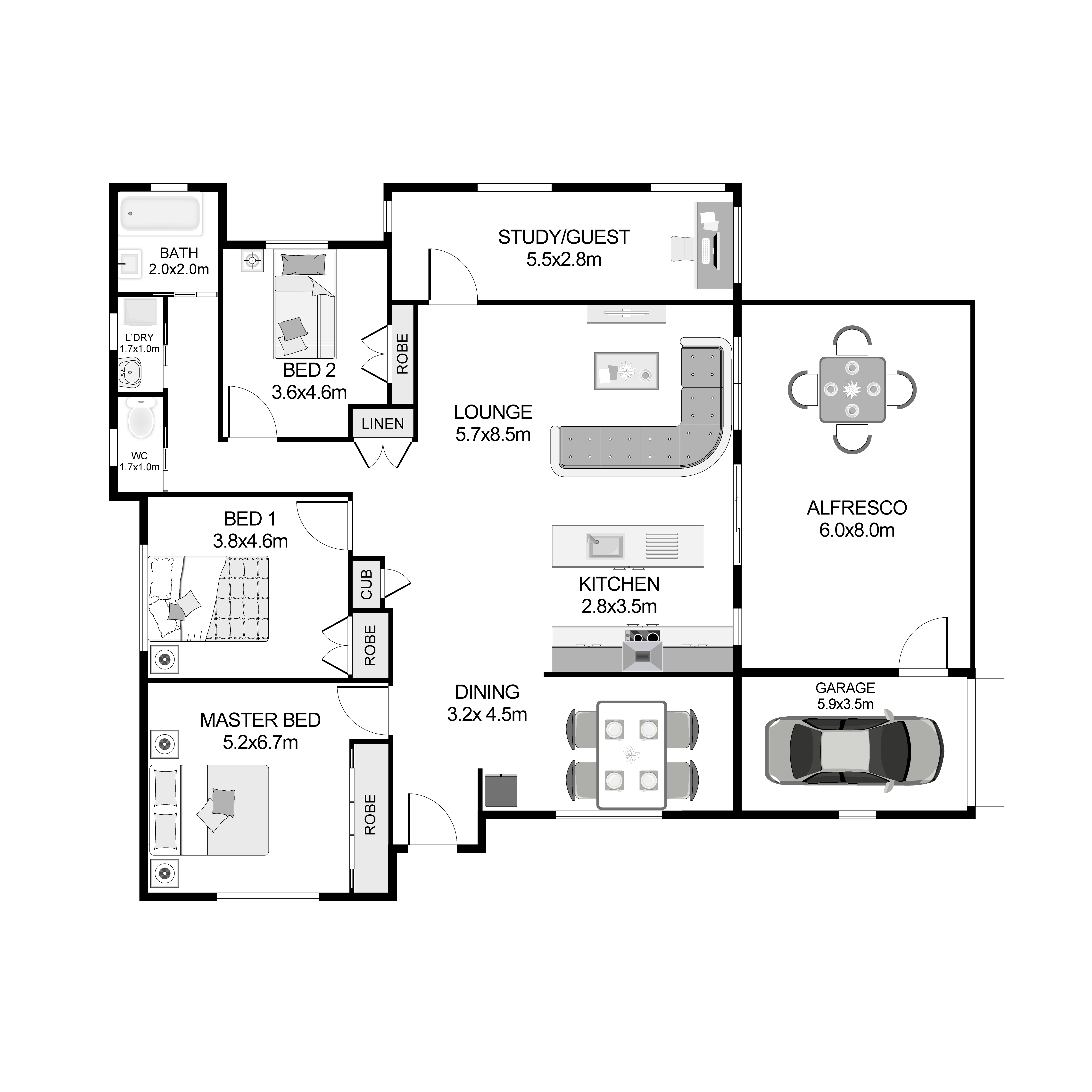 2D Basic Black & White Floor Plan 2