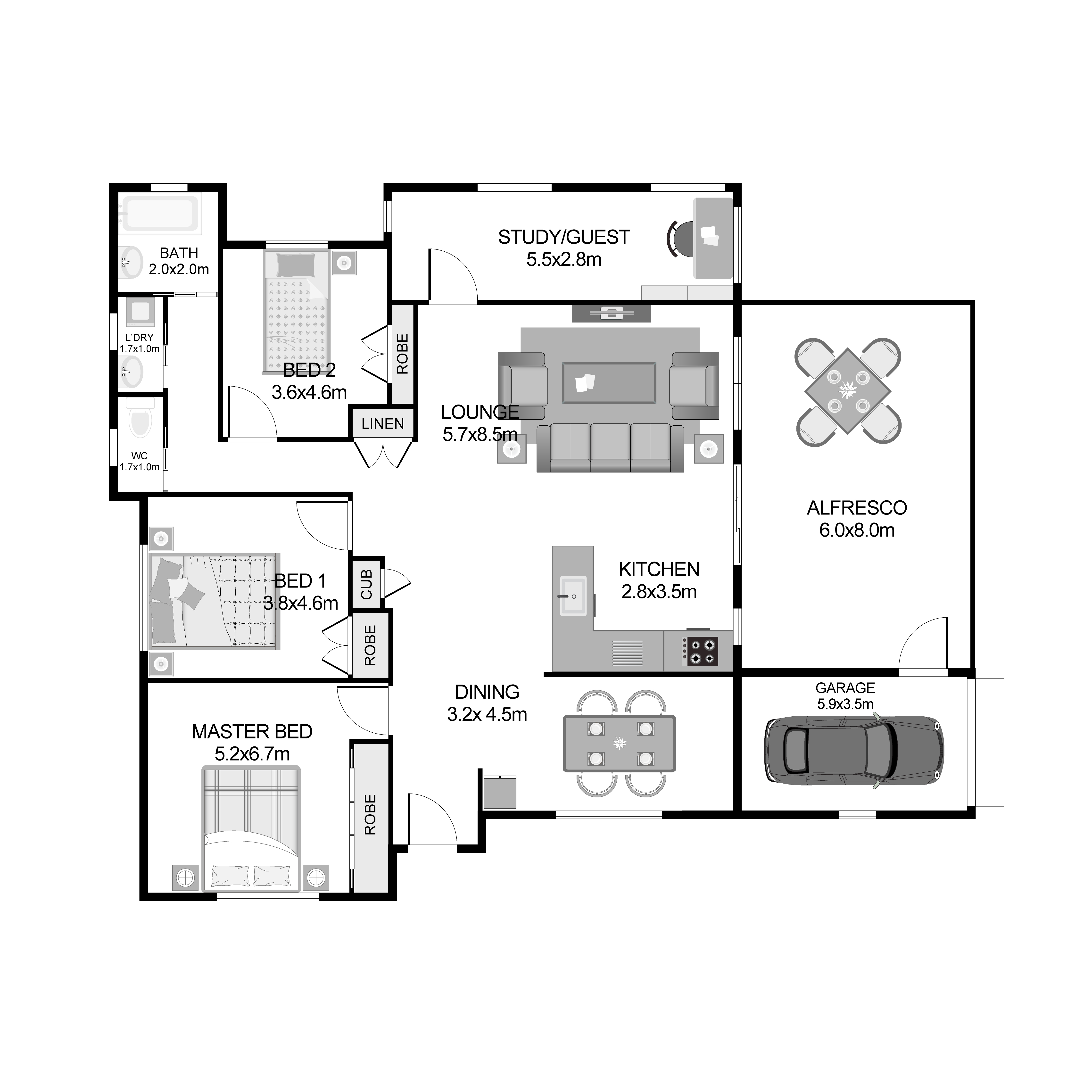 2D Basic Black & White Floor Plan 3
