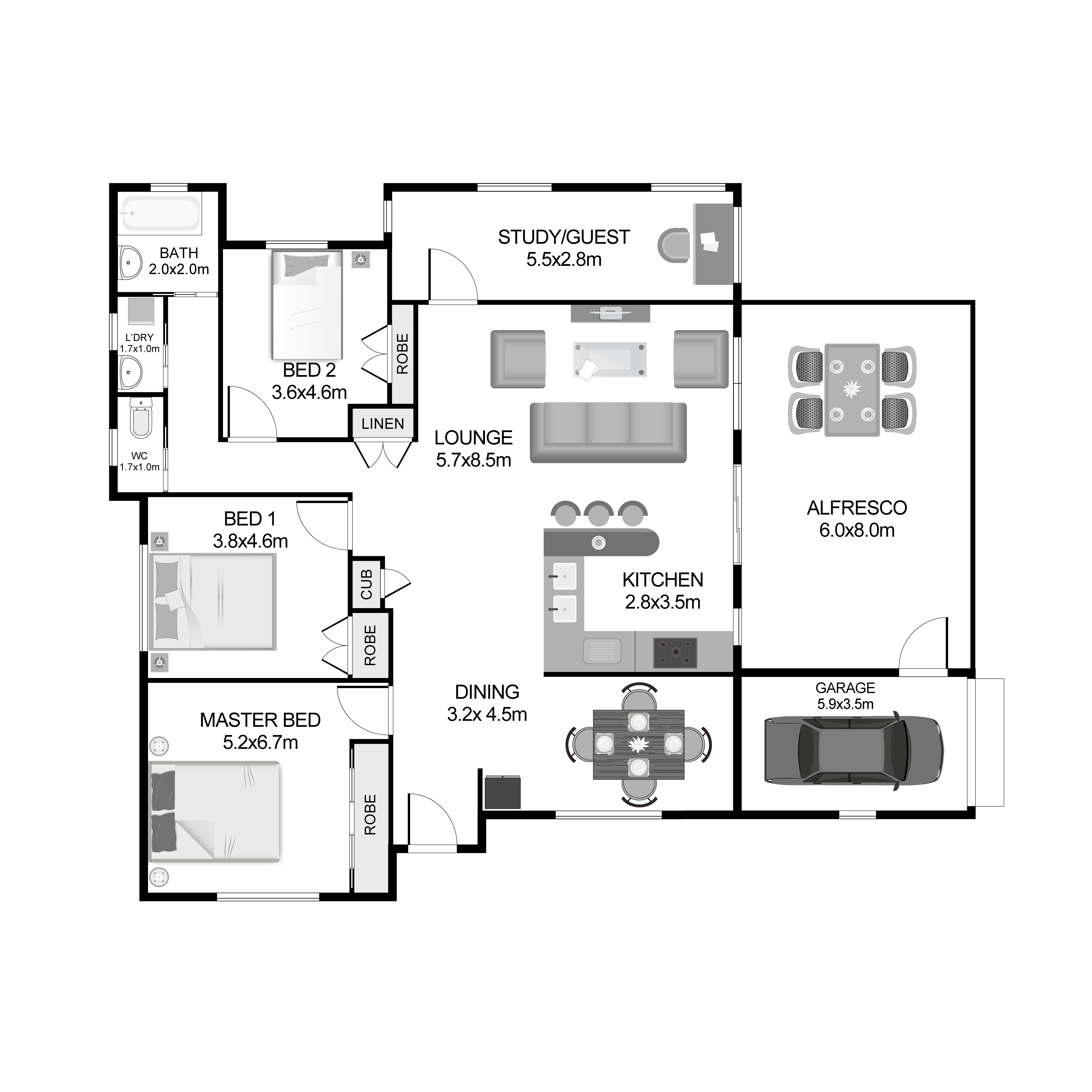 2D Basic Black & White Floor Plan 4