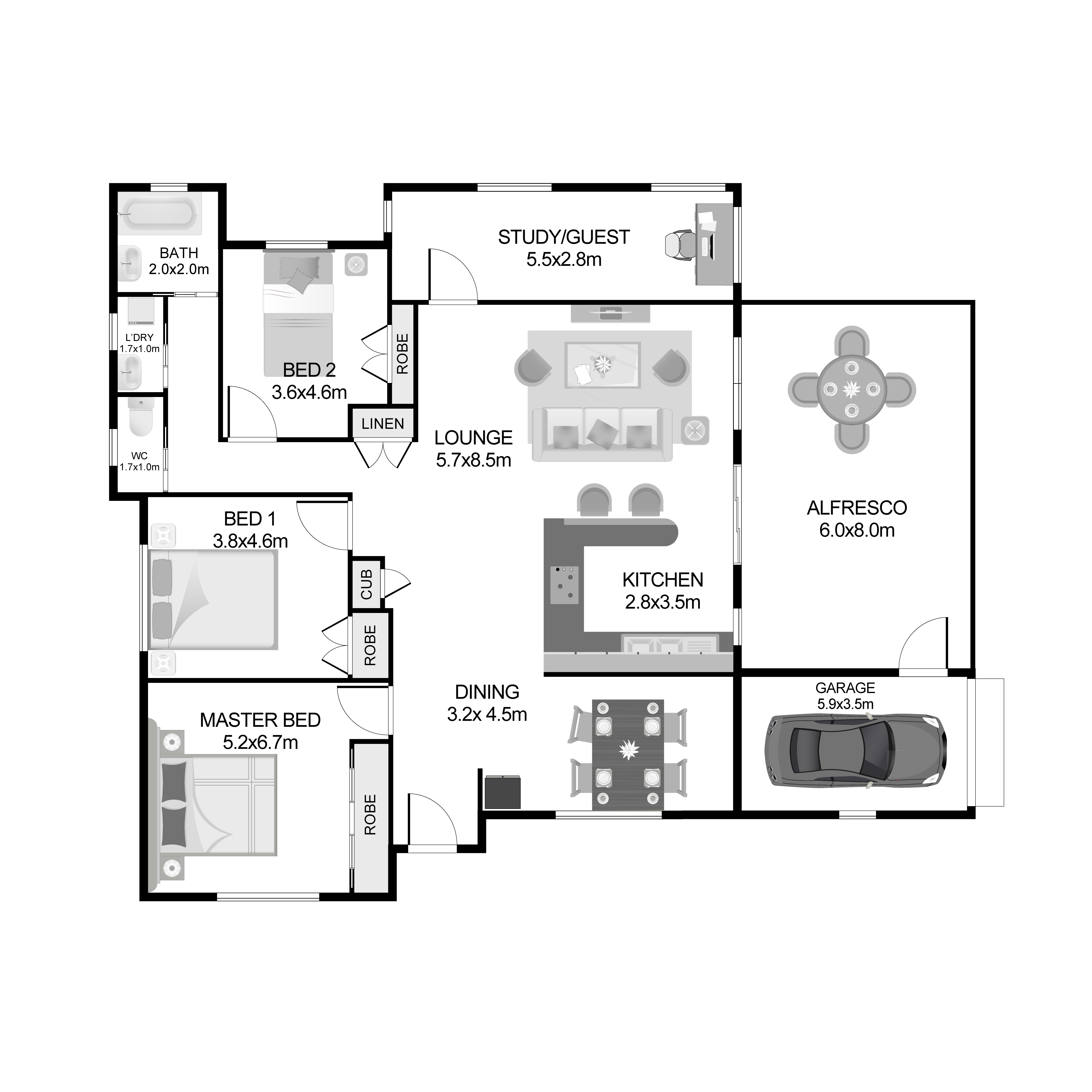 2D Basic Black & White Floor Plan 5