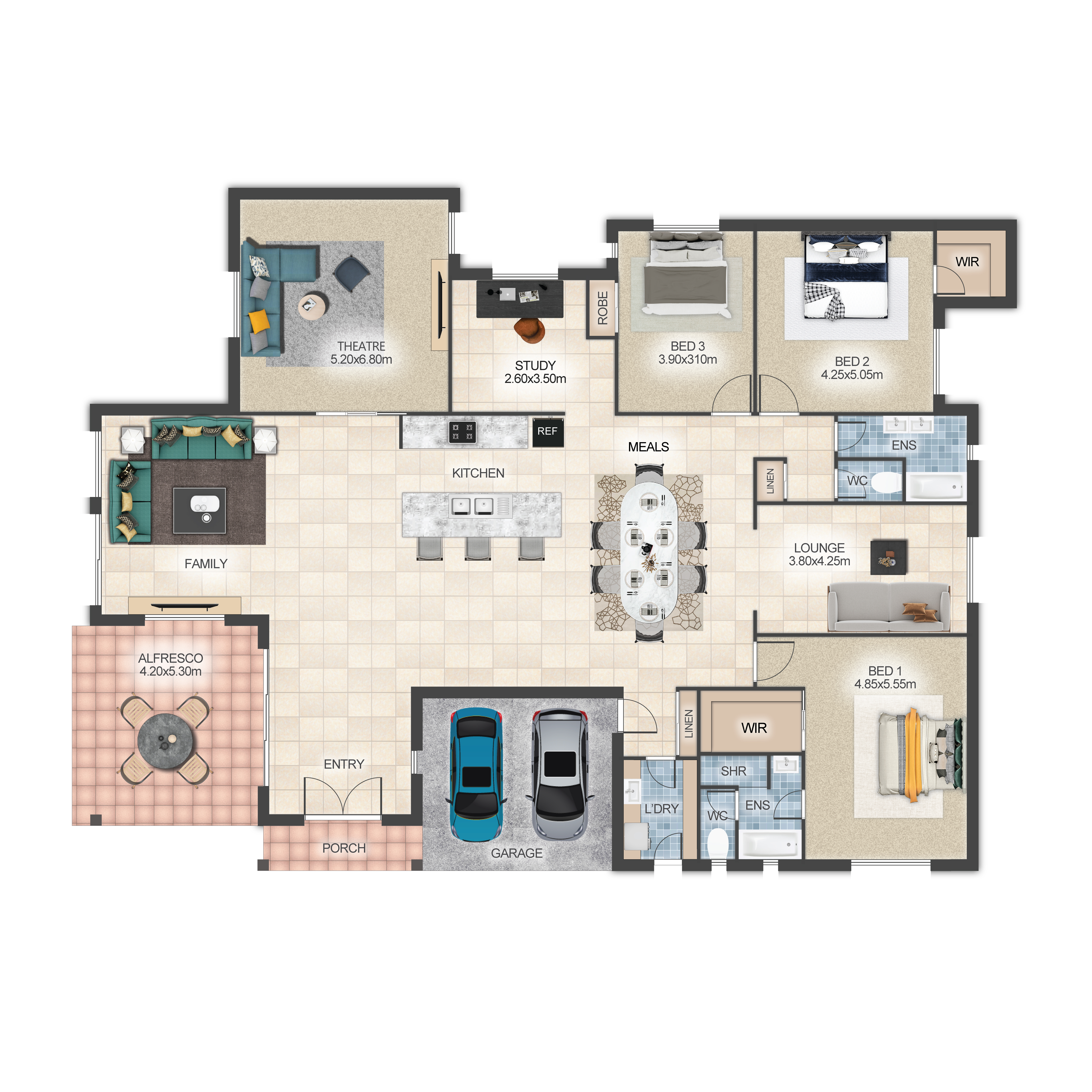 Textured floor plan with furniture sample 1