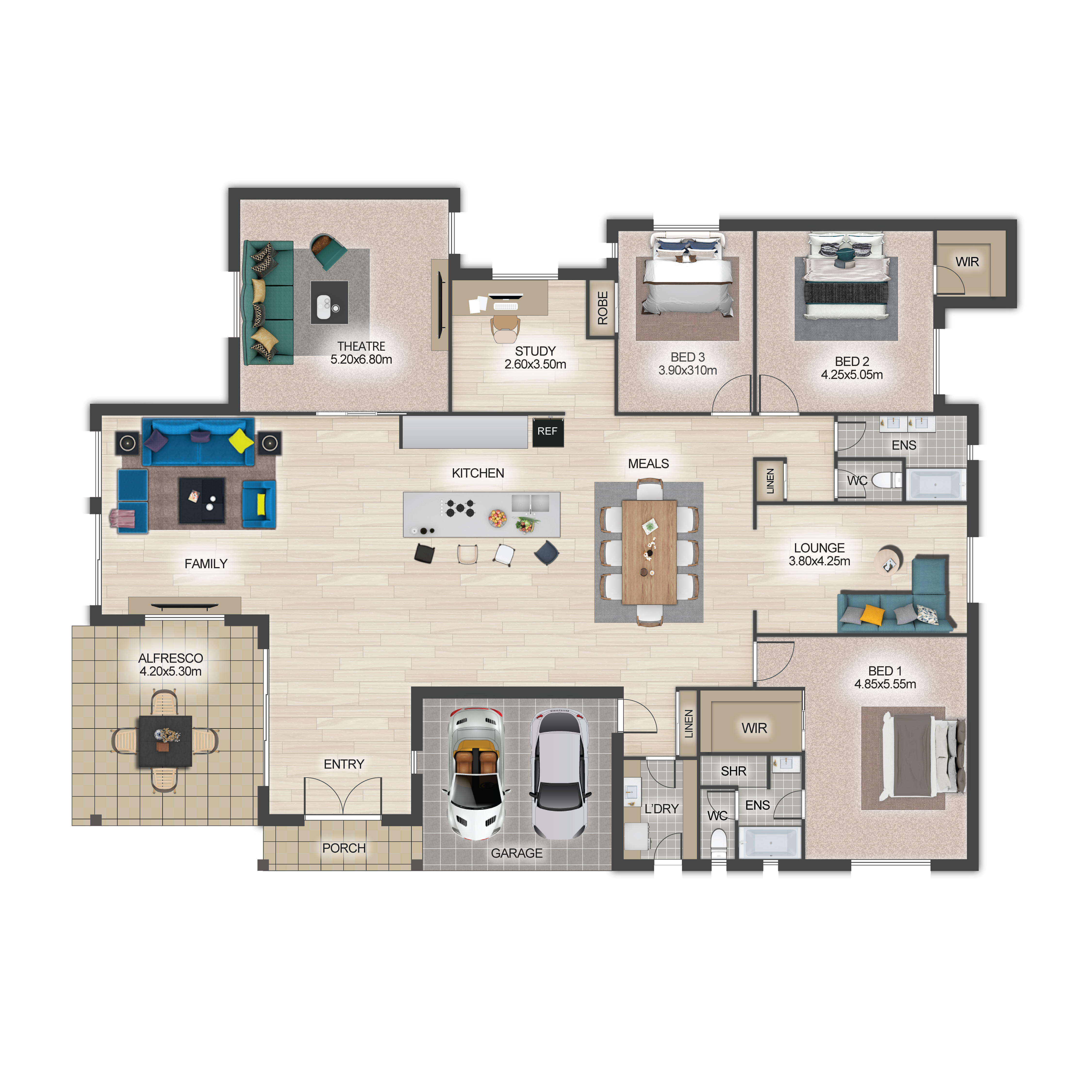 Textured floor plan with furniture sample 2