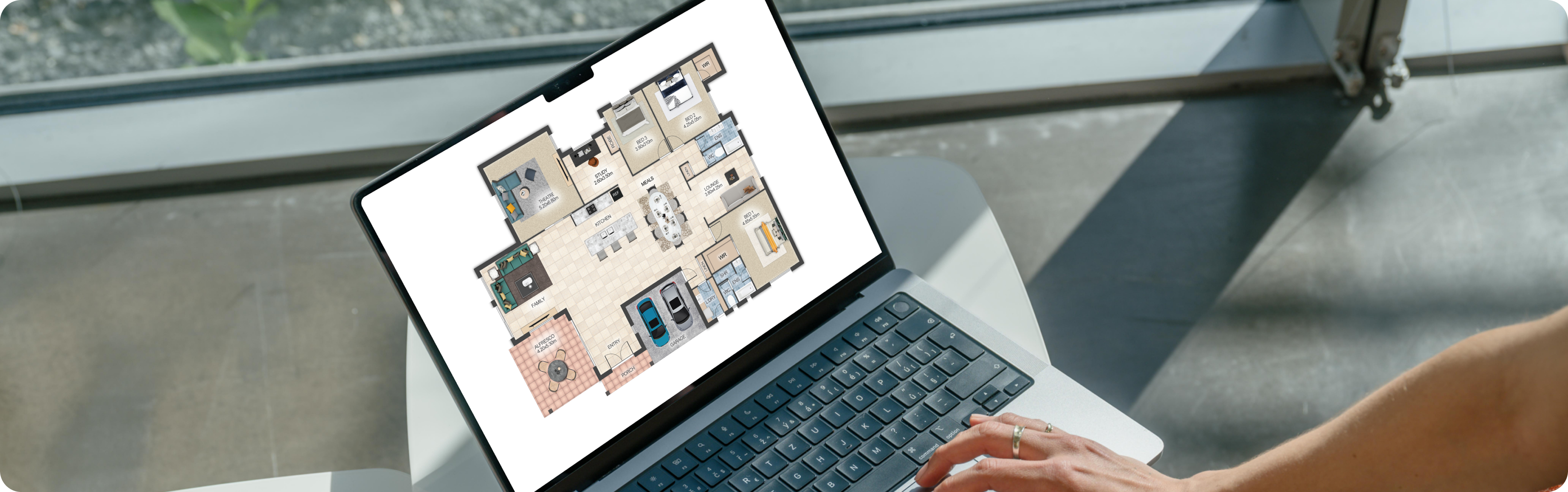 Tanomo Floor-plans textured floor plan with furniture